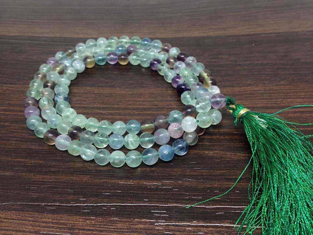 Natural Multi Fluorite Gemstone Mala, 108 Prayer Bead Mala.  DestGlow