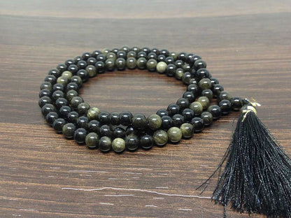 One (1) Natural 6mm Rainbow Black obsidian Mala With 108 Prayer Beads Perfect For Mediation Jap mala Prayer mala Necklace ~ JP150  DestGlow