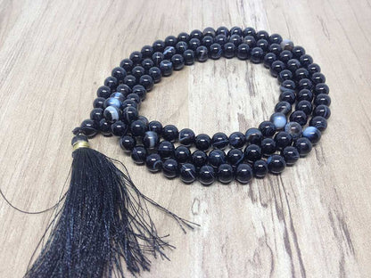 One (1) Natural 6mm Black Sulemani Agate Mala With 108 Prayer Beads Perfect For Mediation Spiritua Mala Prayer  DestGlow