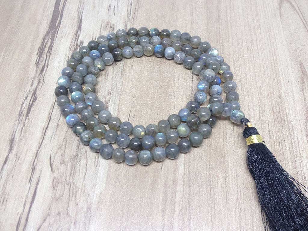Labradorite Gemstone Mala, 108 Prayer Bead Mala.  DestGlow
