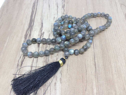 Labradorite Gemstone Mala, 108 Prayer Bead Mala.  DestGlow