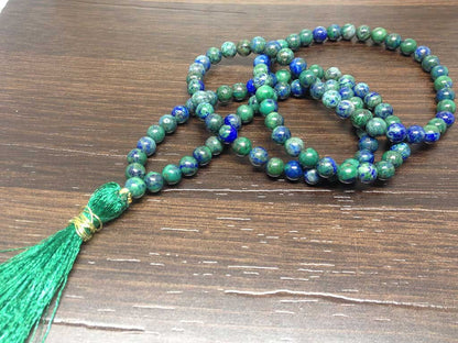 Chrysocolla Gemstone Mala, 108 Prayer Bead Mala.  DestGlow