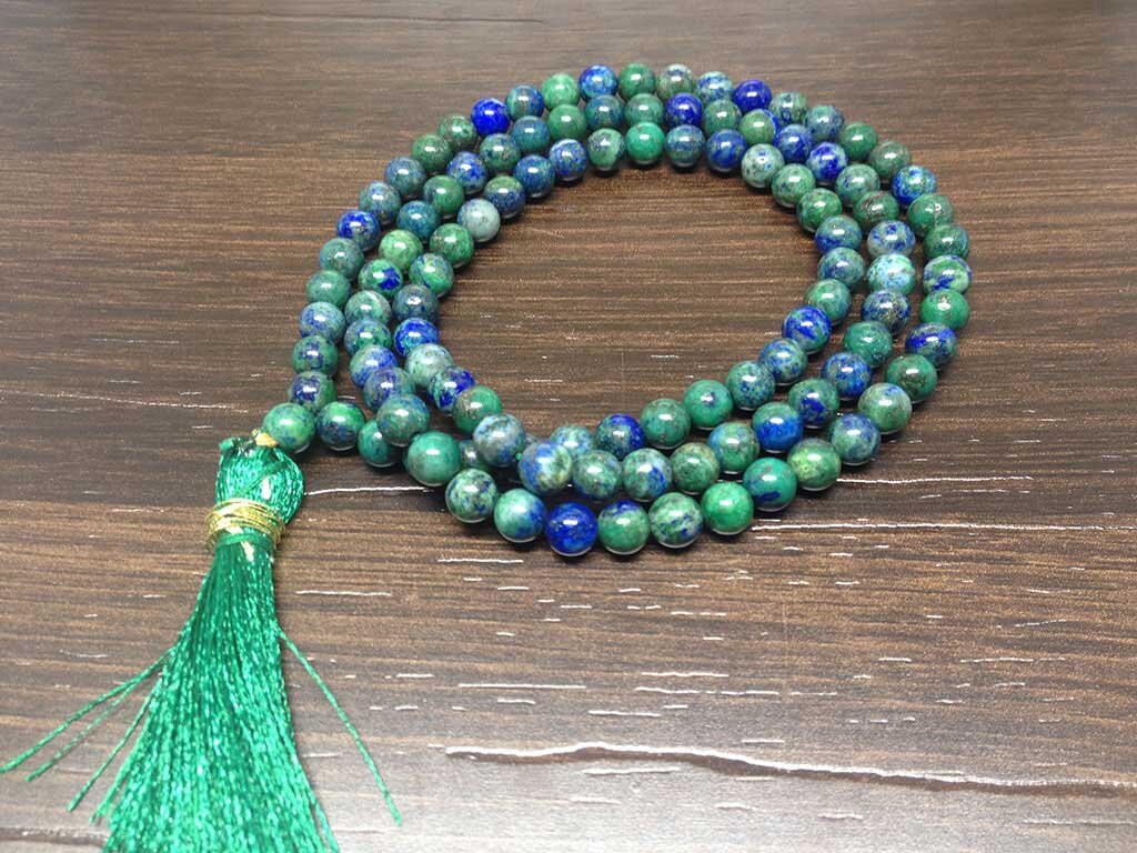 Chrysocolla Gemstone Mala, 108 Prayer Bead Mala.  DestGlow