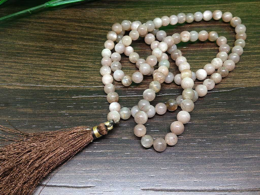 Sunstone Gemstone Mala, 108 Prayer Bead Mala.  DestGlow