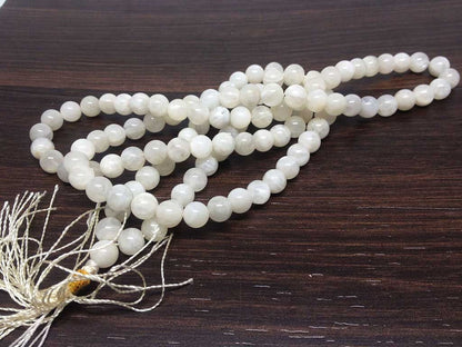 White Rainbow Moonstone Mala With 108 Prayer Beads.  DestGlow