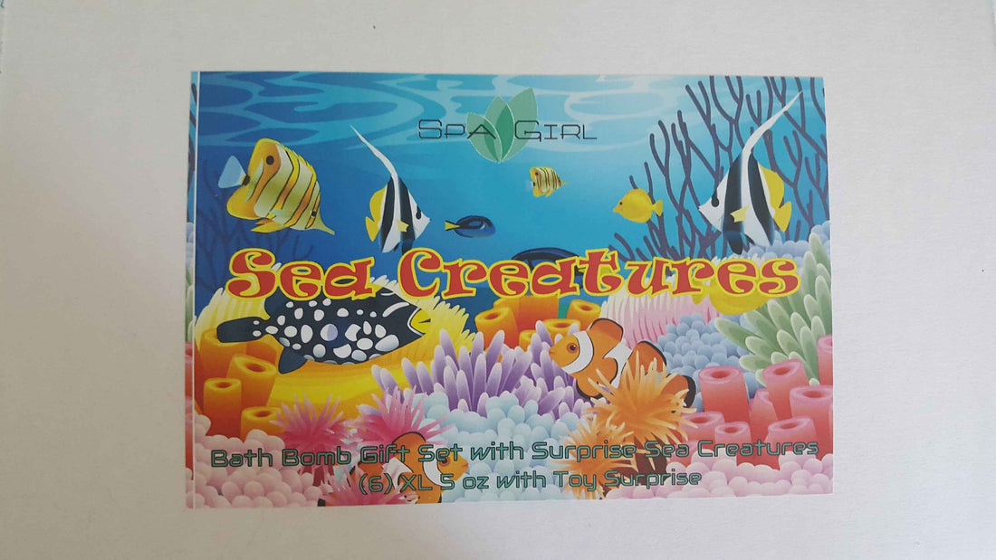 GIFT Set with SEA CREATURES - Bath Bombs with toys inside - 6 Large 5 oz, colorful, moisturizing