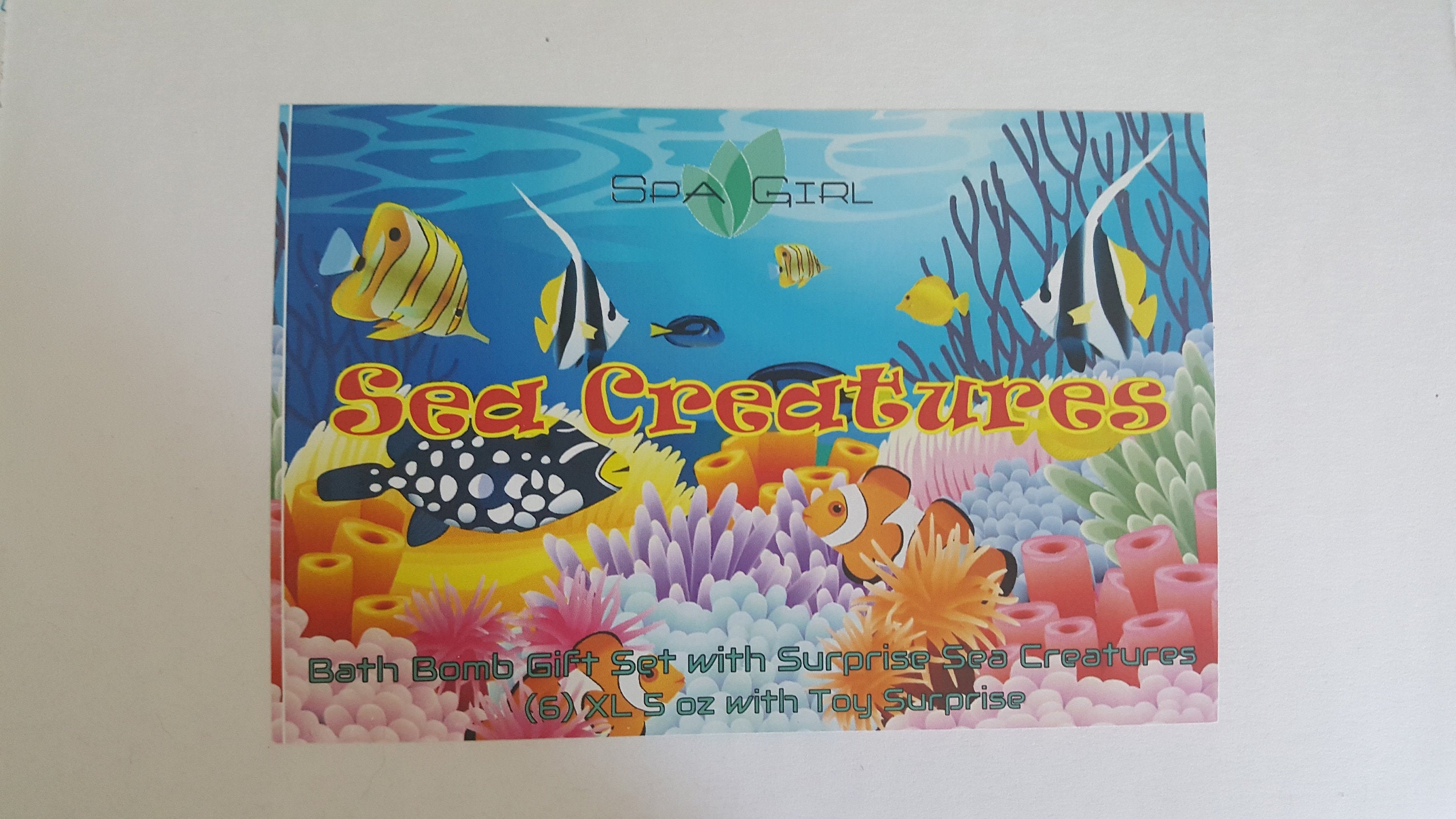 GIFT Set with SEA CREATURES - Bath Bombs with toys inside - 6 Large 5 oz, colorful, moisturizing by Spa Pure