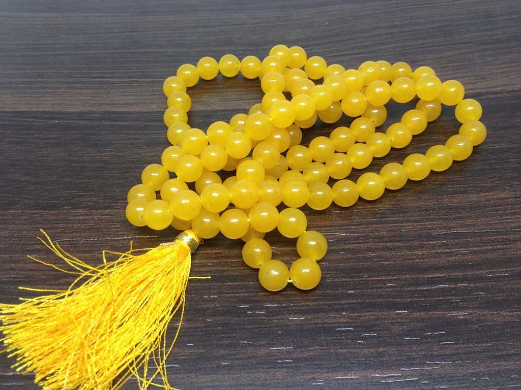 One (1) Natural 8mm Yellow Jade Mala With 108 Prayer Beads For Mediataion Tibetan mala Jap Mala Prayer Mala Neckles ~ JP548  DestGlow