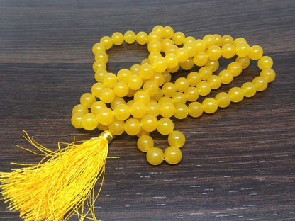 One (1) Natural 8mm Yellow Jade Mala With 108 Prayer Beads For Mediataion Tibetan mala Jap Mala Prayer Mala Neckles ~ JP548  DestGlow