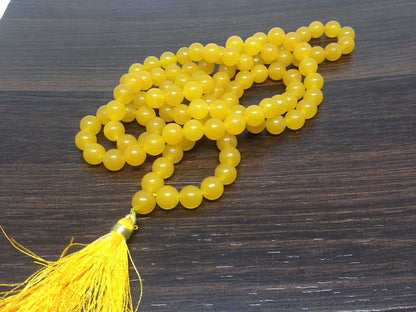 One (1) Natural 8mm Yellow Jade Mala With 108 Prayer Beads For Mediataion Tibetan mala Jap Mala Prayer Mala Neckles ~ JP548  DestGlow