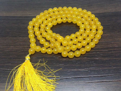 One (1) Natural 8mm Yellow Jade Mala With 108 Prayer Beads For Mediataion Tibetan mala Jap Mala Prayer Mala Neckles ~ JP548  DestGlow