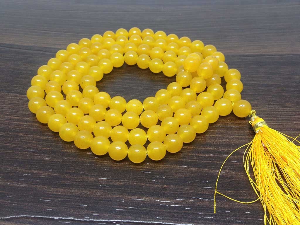 One (1) Natural 8mm Yellow Jade Mala With 108 Prayer Beads For Mediataion Tibetan mala Jap Mala Prayer Mala Neckles ~ JP548  DestGlow