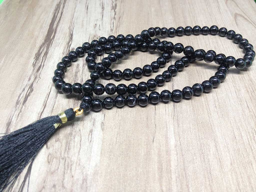 Black Tourmaline Gemstone Mala, 108 Prayer Beads Mala.  DestGlow