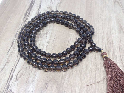 Smokey Quartz Gemstone Mala, 108 Prayer Bead Mala.  DestGlow