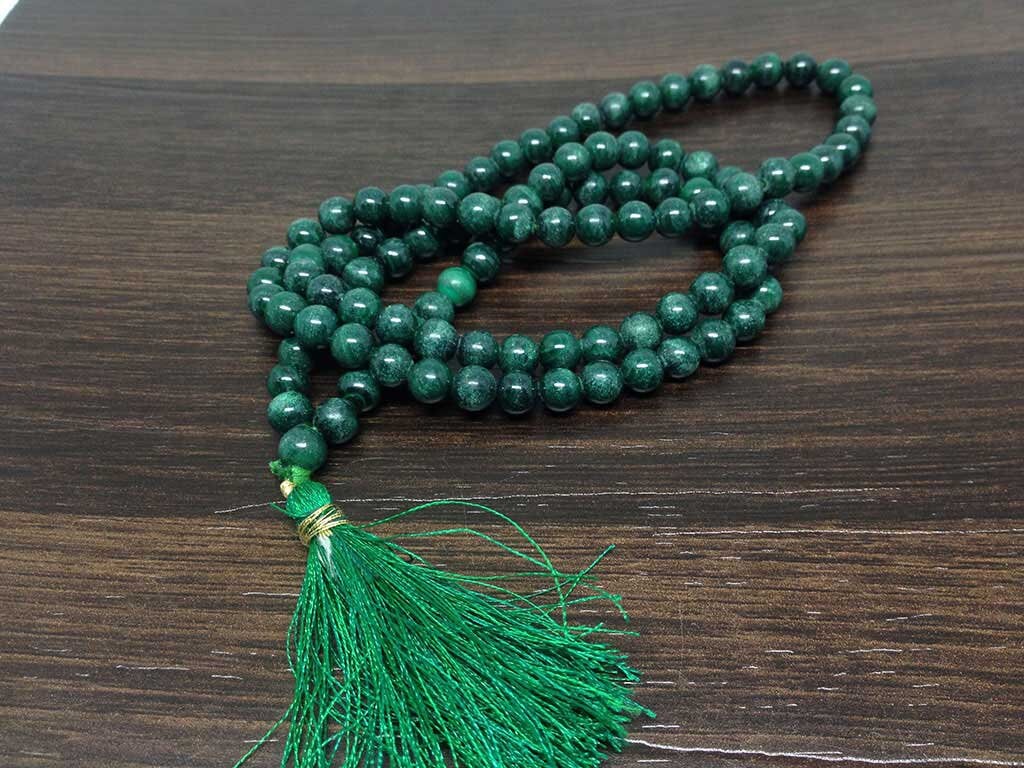 Natural Malachite Gemstone Mala, 108 Prayer Bead Mala.  DestGlow