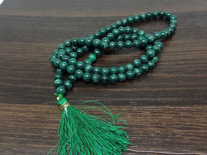 Natural Malachite Gemstone Mala, 108 Prayer Bead Mala.  DestGlow
