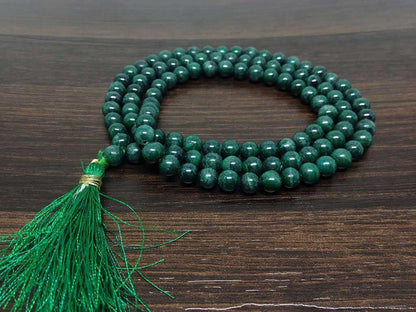 Natural Malachite Gemstone Mala, 108 Prayer Bead Mala.  DestGlow
