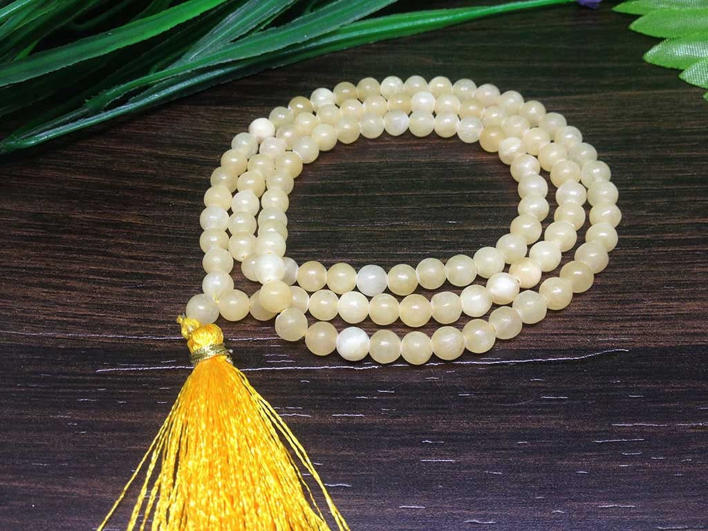 Honey Calcite Gemstone Mala, 108 Prayer Bead Mala  DestGlow