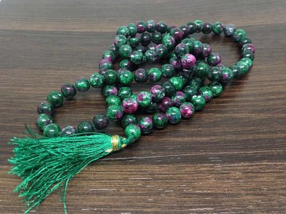 Ruby Zoisite Gemstone Mala, 108 Prayer Bead Mala.  DestGlow