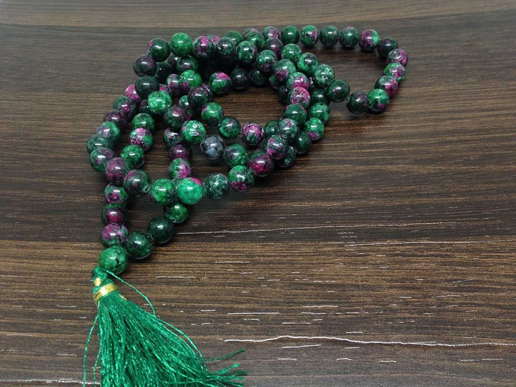 Ruby Zoisite Gemstone Mala, 108 Prayer Bead Mala.  DestGlow