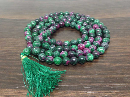 Ruby Zoisite Gemstone Mala, 108 Prayer Bead Mala.  DestGlow