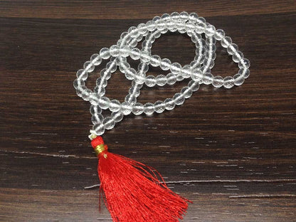 One (1) Natural 8mm Clear Quartz Faceted Mala With 108 Prayer Beads For Mediation Sphatik Mala Jap Mala Necklace ~ JP121  DestGlow