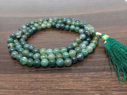 Moss Agate Gemstone Mala, 108 Prayer Bead Mala.  DestGlow