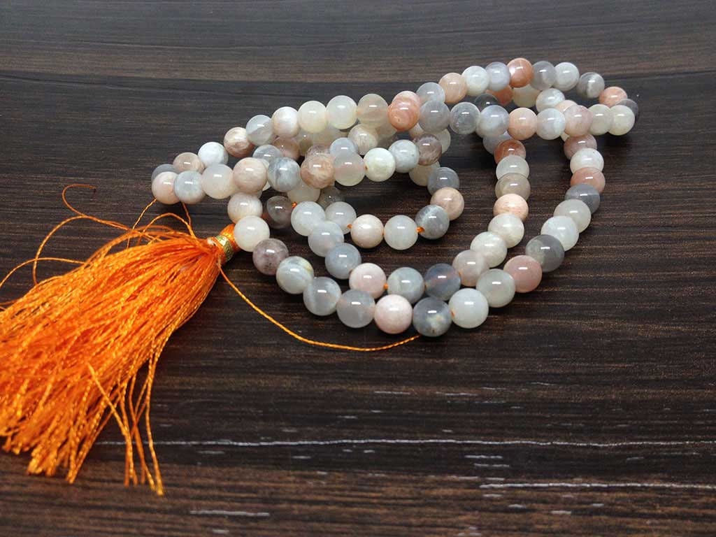 Natural Moonstone Mala With 108 Prayer Beads.  DestGlow
