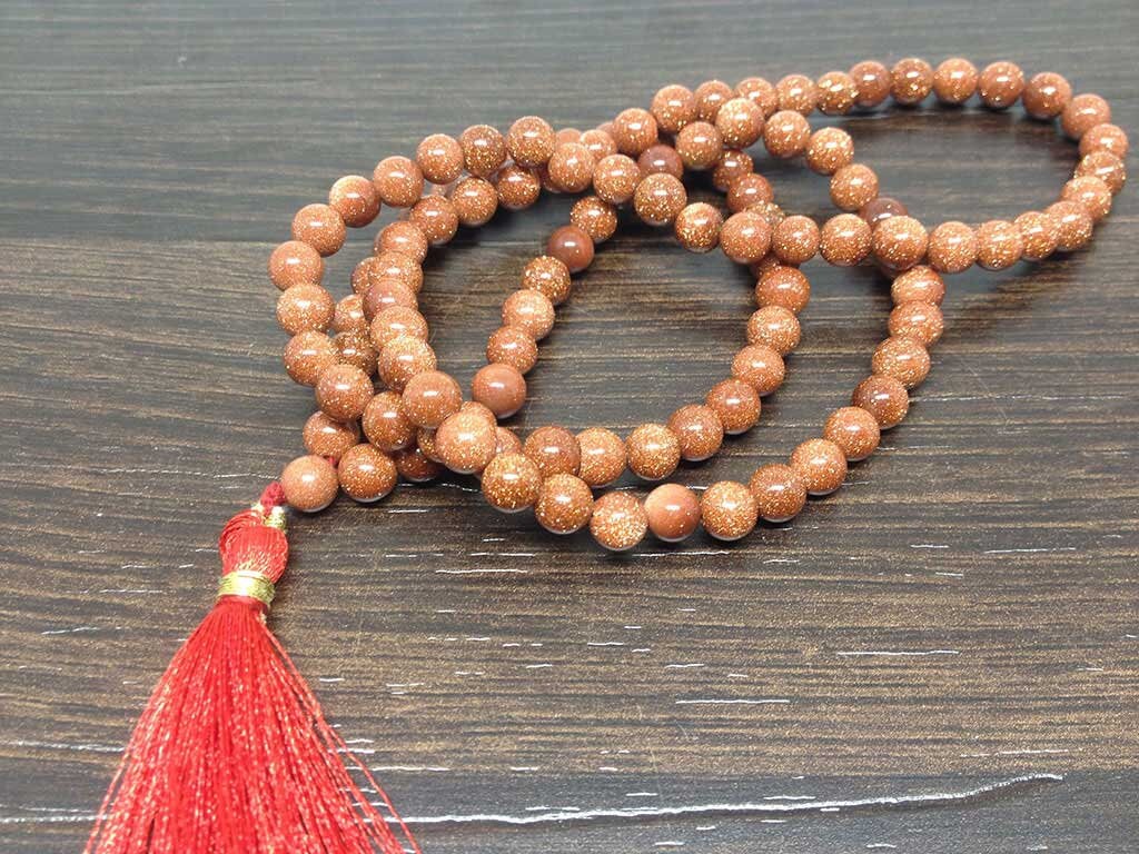 Red Sandstone Gemstone Mala, 108 Prayer Bead Mala.  DestGlow