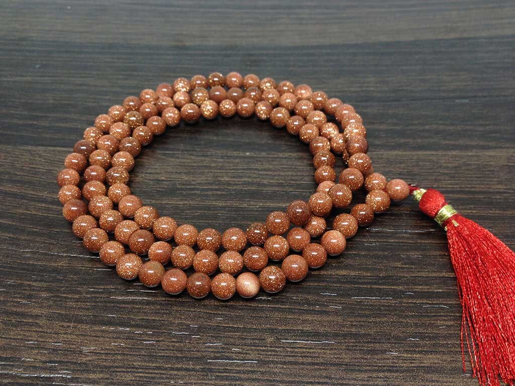 Red Sandstone Gemstone Mala, 108 Prayer Bead Mala.  DestGlow
