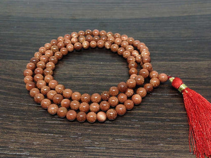 Red Sandstone Gemstone Mala, 108 Prayer Bead Mala.  DestGlow