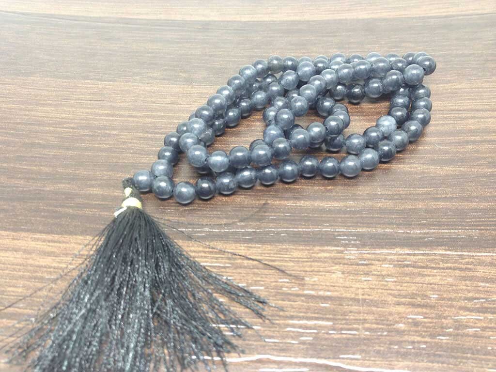 One (1) Natural 6mm Iolite Mala With 108 Prayer Beads For Mediation Iolite Jap Mala  DestGlow
