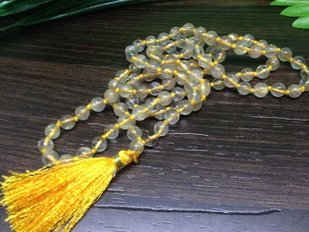 One (1) Natural 6mm Golden Rutile Knotted Mala With 108 Prayer Beads For Mediation Golden Rutile Mala ~ JP123  DestGlow