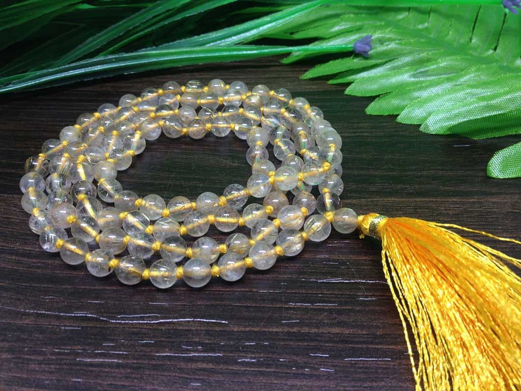 One (1) Natural 6mm Golden Rutile Knotted Mala With 108 Prayer Beads For Mediation Golden Rutile Mala ~ JP123  DestGlow