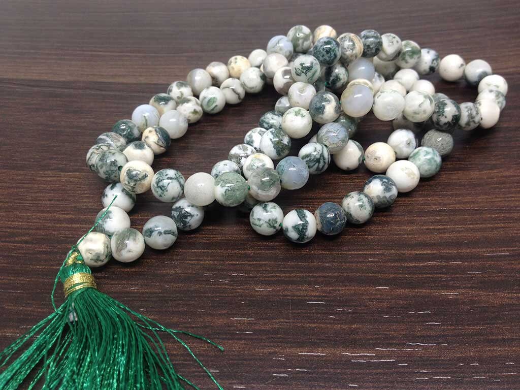 Tree Agate Gemstone Mala, 108 Prayer Bead Mala.  DestGlow