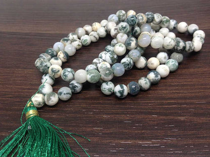 Tree Agate Gemstone Mala, 108 Prayer Bead Mala.  DestGlow