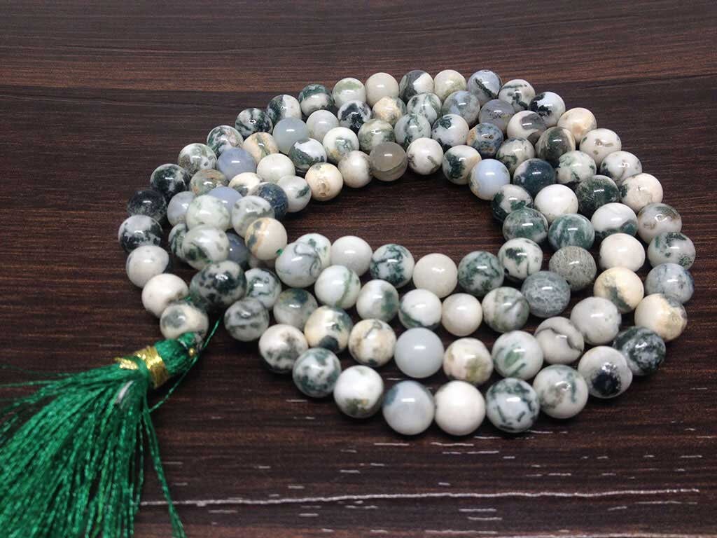 Tree Agate Gemstone Mala, 108 Prayer Bead Mala.  DestGlow
