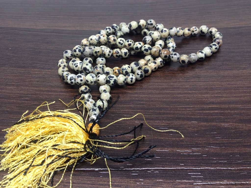 Natural Dalmatian Jasper Mala With 108 Prayer Beads.  DestGlow