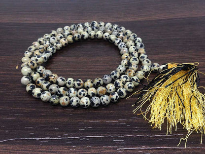 Natural Dalmatian Jasper Mala With 108 Prayer Beads.  DestGlow