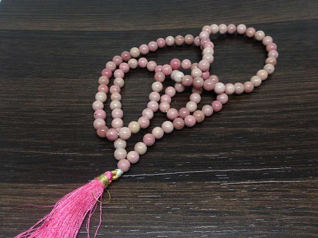 Rhodochrosite Gemstone Mala, 108 Prayer Bead Mala.  DestGlow