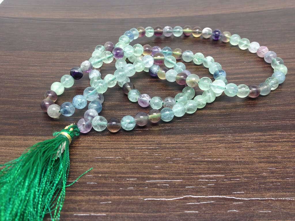 Natural Multi Fluorite Gemstone Mala, 108 Prayer Bead Mala.  DestGlow