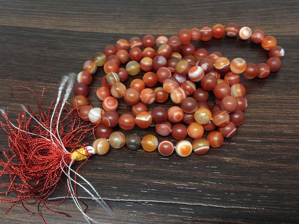 One (1) Natural 8mm Red Sulemani Agate Mala With 108 Prayer Beads Perfect For Mediation Red Sulemani Agate Mala Necklace ~ JP533  DestGlow