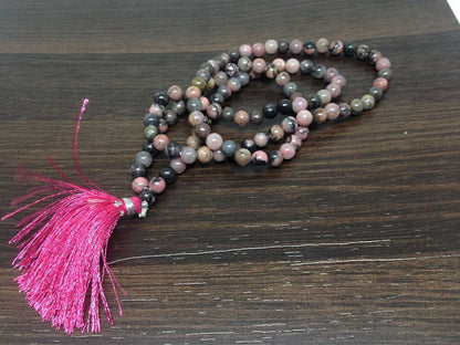 Rhodonite Gemstone Mala, 108 Prayer Bead Mala.  DestGlow
