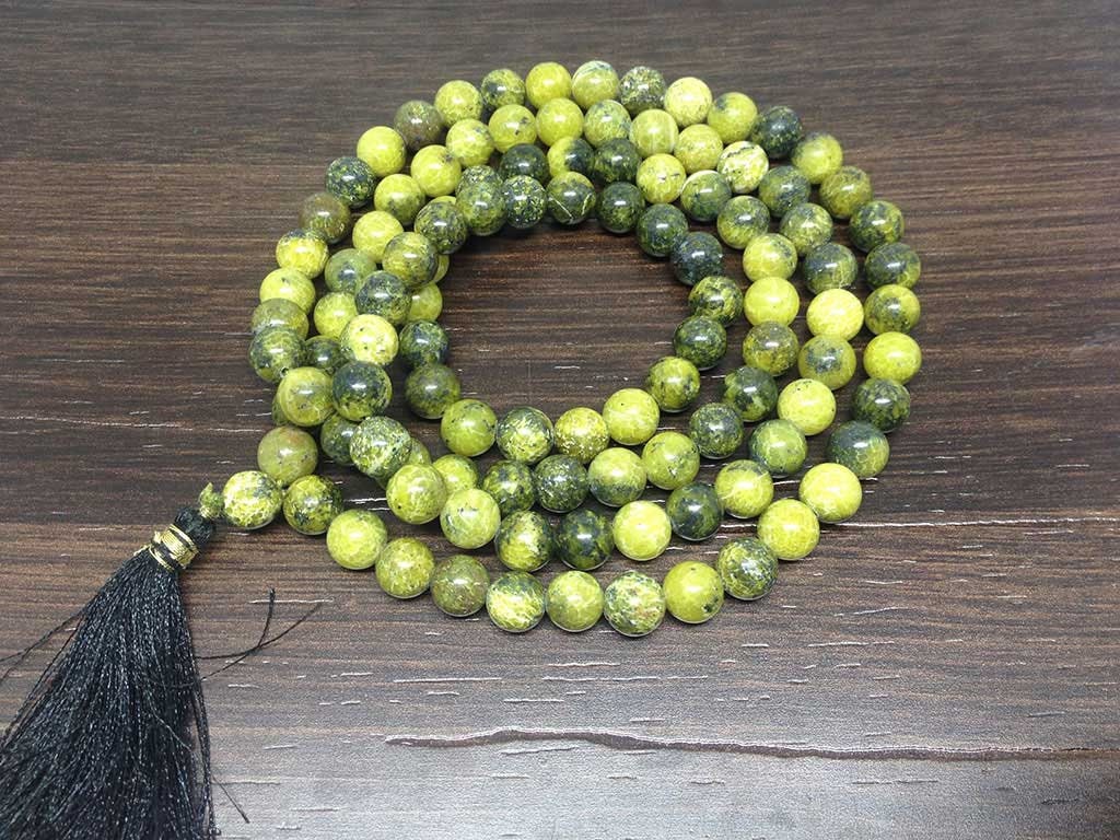 One (1) Natural 8mm Serpentine Mala With 108 Prayer Beads Perfect For Mediation Tibetan mala Jap mala Prayer Mala Necklace ~ JP538  DestGlow