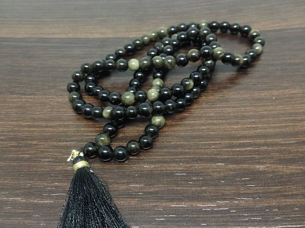 One (1) Natural 6mm Rainbow Black obsidian Mala With 108 Prayer Beads Perfect For Mediation Jap mala Prayer mala Necklace ~ JP150  DestGlow