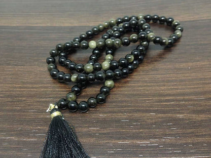 One (1) Natural 6mm Rainbow Black obsidian Mala With 108 Prayer Beads Perfect For Mediation Jap mala Prayer mala Necklace ~ JP150  DestGlow