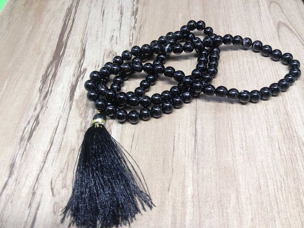 Black Tourmaline Gemstone Mala, 108 Prayer Beads Mala.  DestGlow