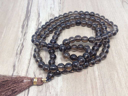 Smokey Quartz Gemstone Mala, 108 Prayer Bead Mala.  DestGlow