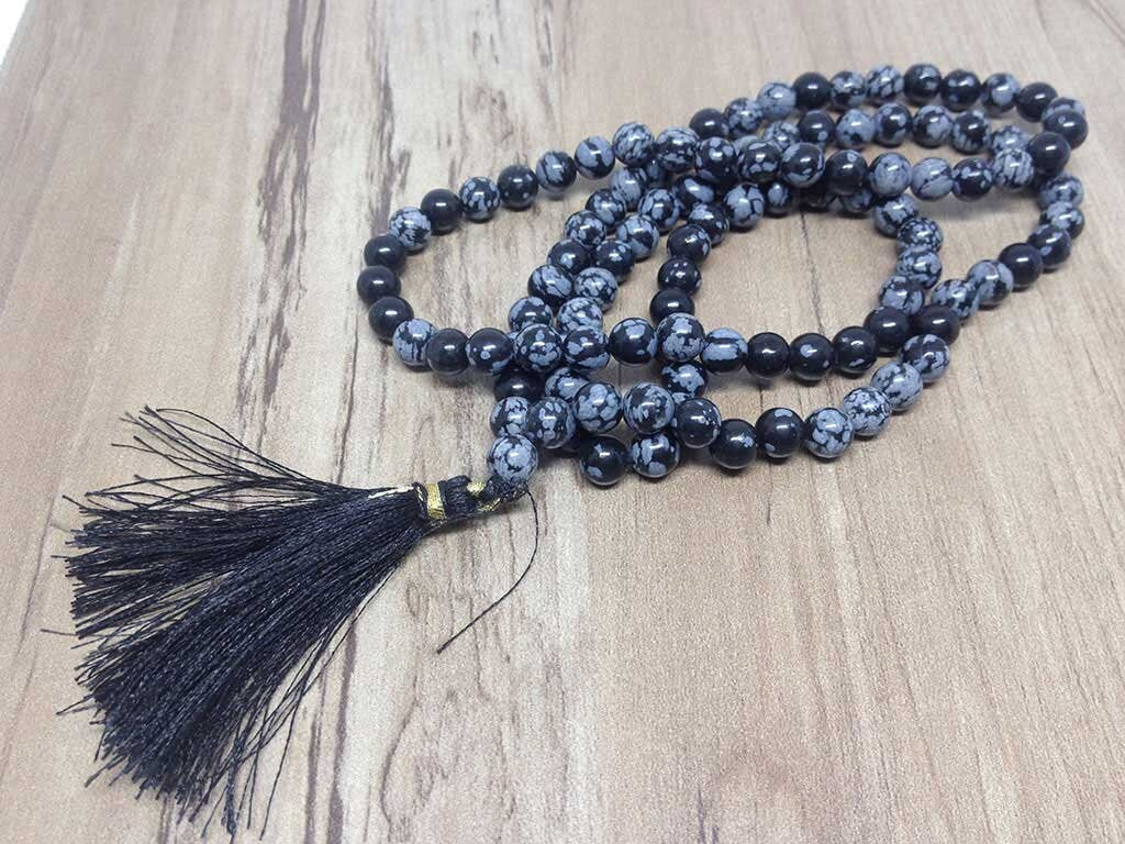 Snowflake Black Obsidian Mala With 108 Prayer Beads Jap Mala.  DestGlow