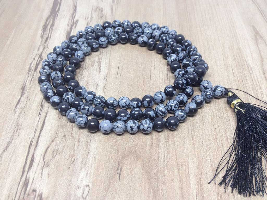 Snowflake Black Obsidian Mala With 108 Prayer Beads Jap Mala.  DestGlow